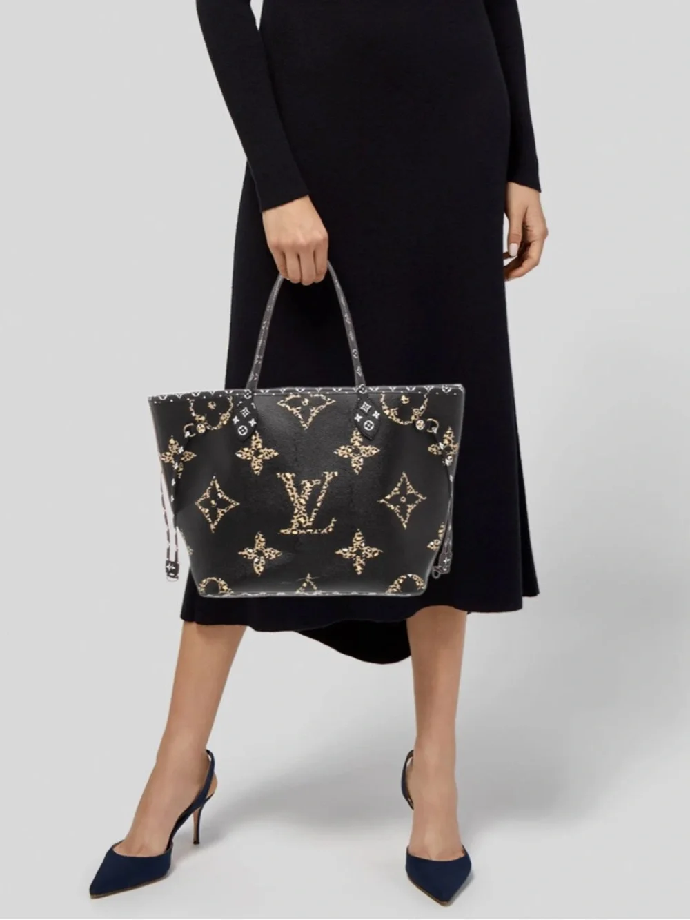 Louis Vuitton Black and Gold Leopard Monogram Neverfull Shoulder Tote